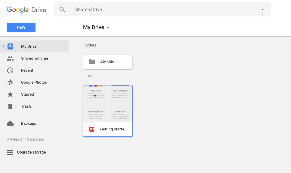 Airtble Folder Created in Google Drive Dashboard